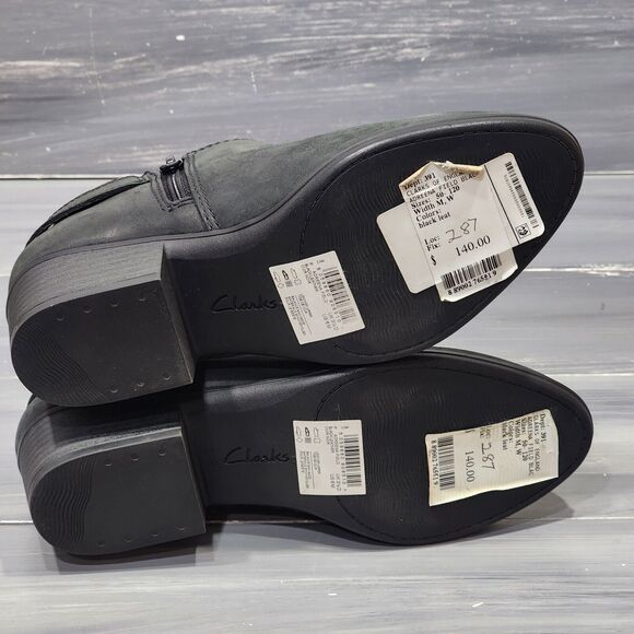 Clarks Adreena Field Booties Black Leather 6M Zip Up Ankle Booties Buckle Detail - Picture 9 of 13